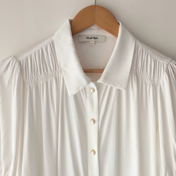 Simple Retro Ursula French Puff Sleeve Button Up Blouse L - Picture 5 of 14